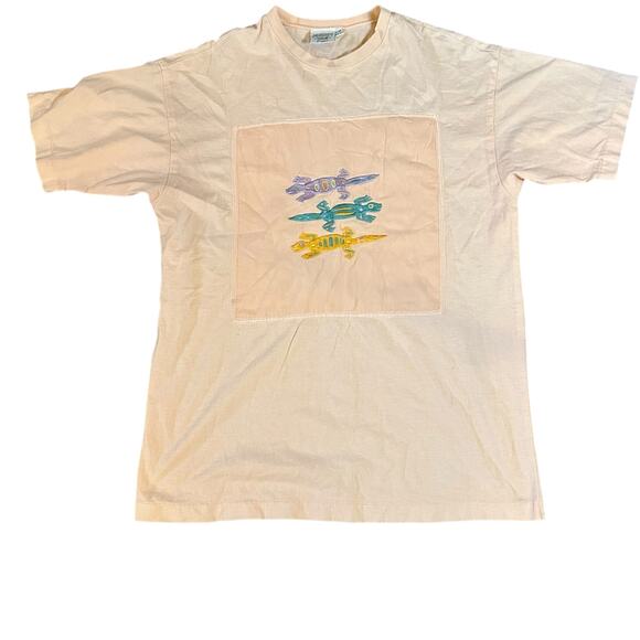 Vtg Johnny Was Tee Womens One Size USA Embroidered Lizards Coastal Single Stitch - Picture 1 of 7